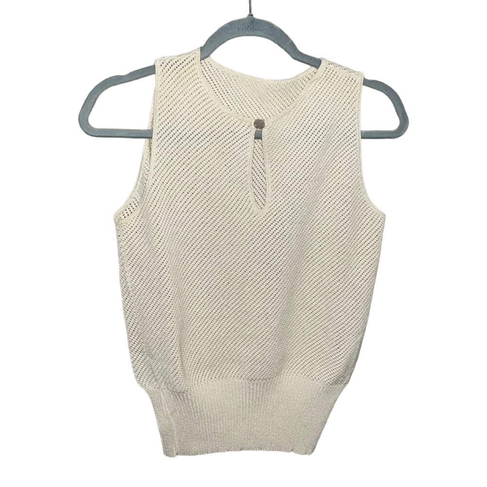 Vintage Cream Sweater Knit Vest w/ Keyhole Dainty Button- Small/Med